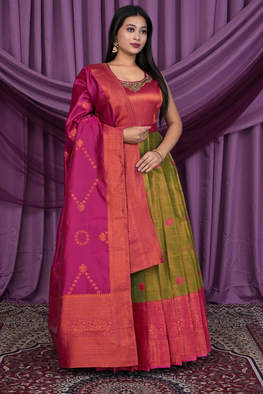 Mehendi Designer Banarasi Gown With Dupatta