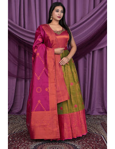 Mehendi Designer Banarasi Gown With Dupatta