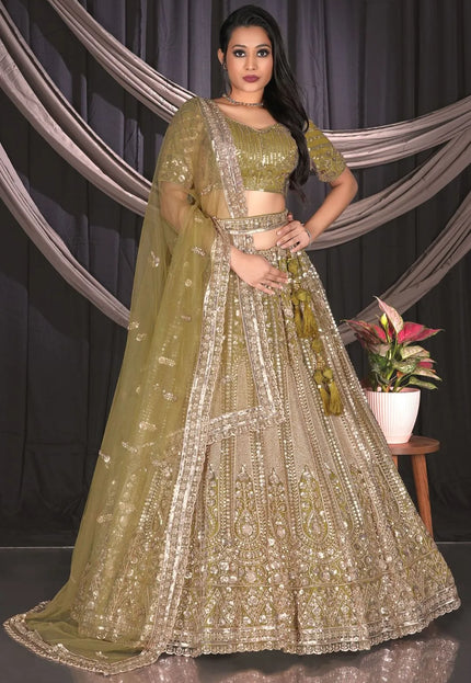 Mehendi Embroidered Net Chaniya Choli For Women