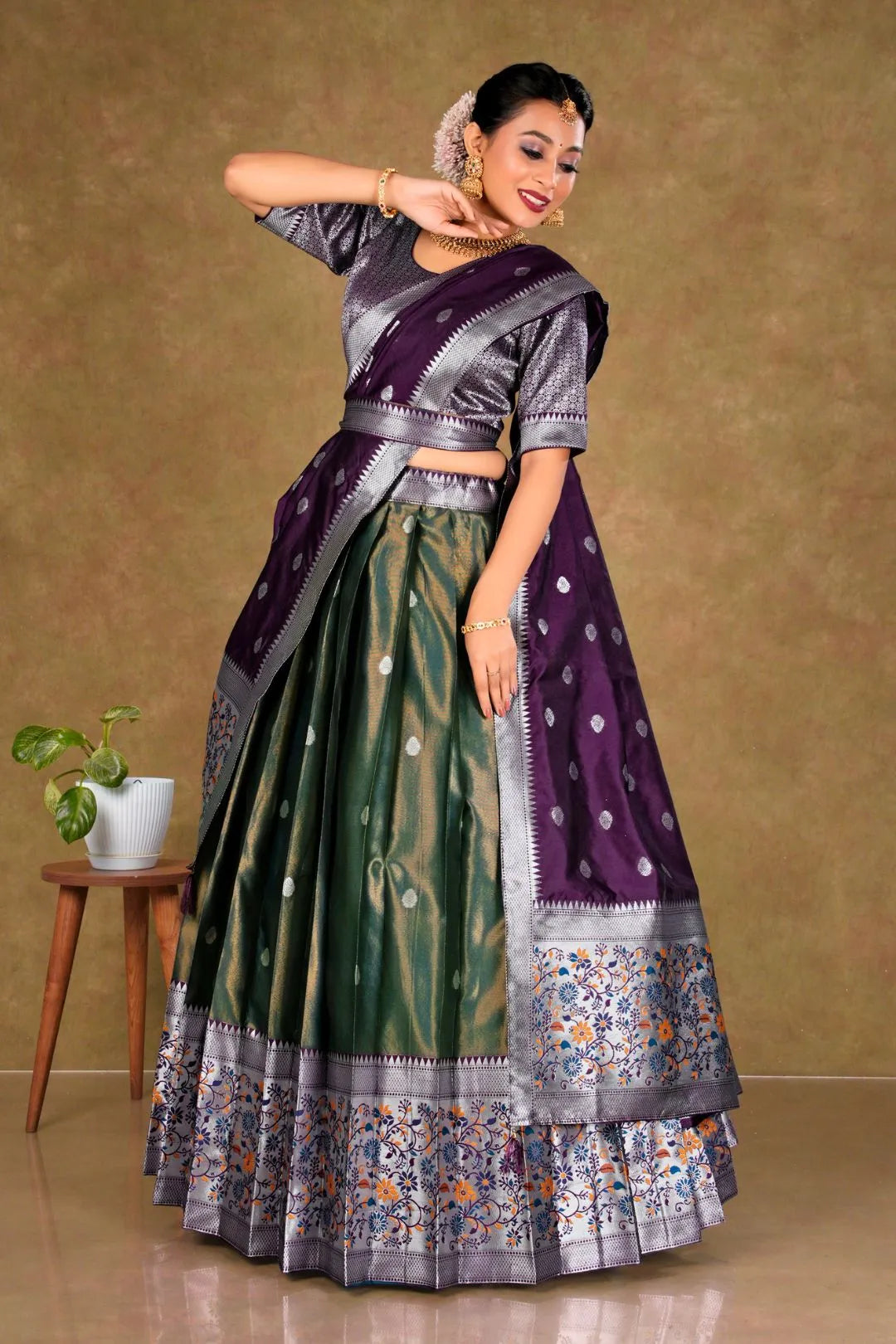 Morpich Simar Chiffon Lehenga Choli with Banarasi Dupatta