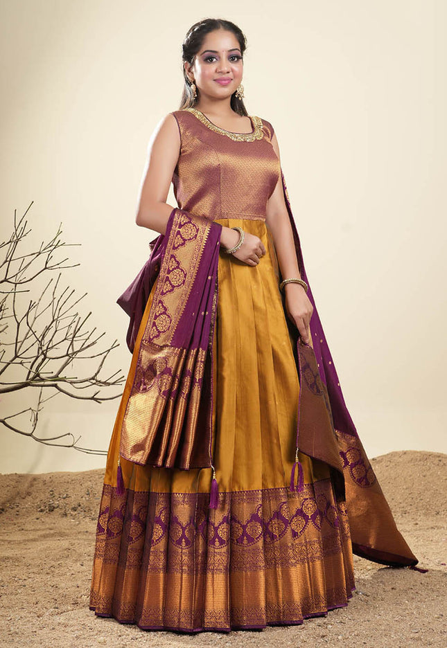 Mustard Banarasi Long Dress