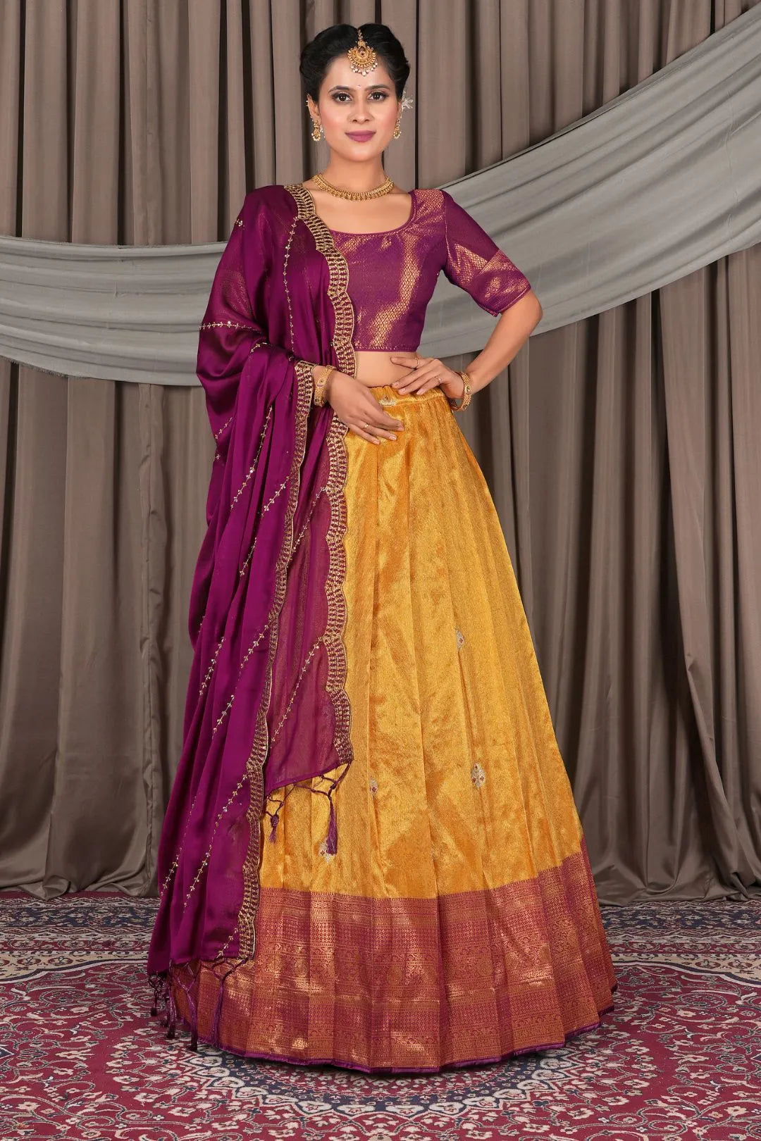 Musterd Banarasi Silk Lehenga Choli In Festival