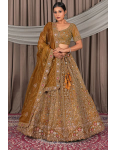 Musterd Party Wear Embroidered Twill Net Lehenga Choli For Women