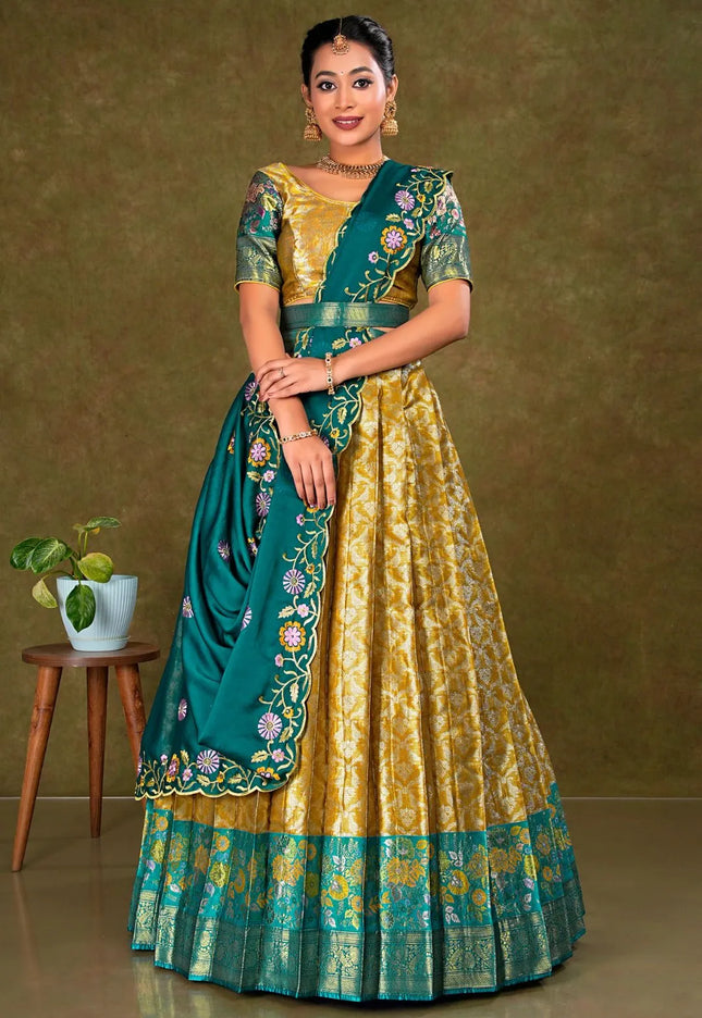 Musterd Banarasi Silk Lehenga Choli With Zari Woven