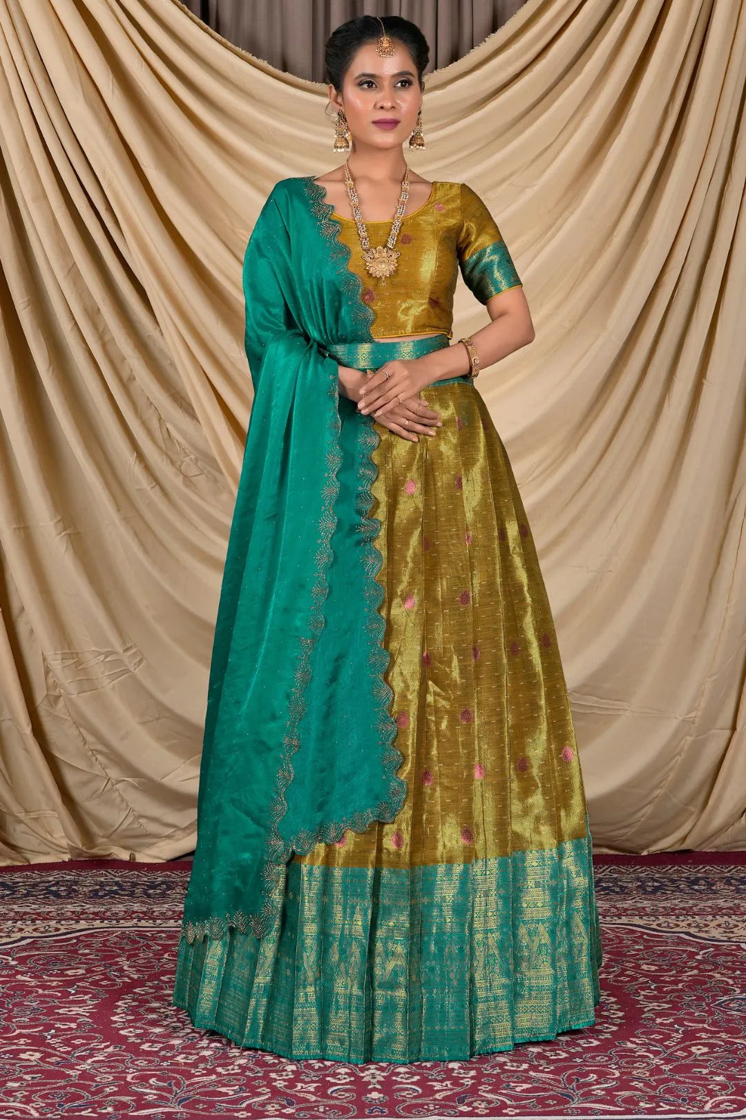 Musterd Zari Silk Lehenga Choli With Zari Woven
