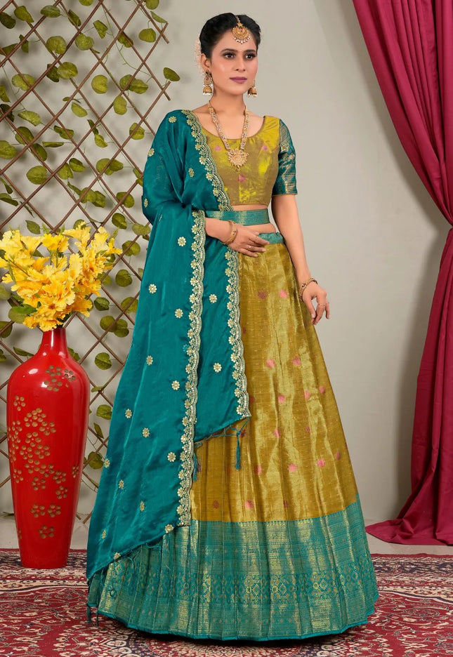 Musterd Zari Silk Semi-Stitched Lehenga For Women