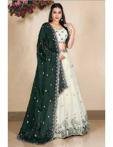 Off White Embroidered Lehenga Choli In Satin Chiffon Fabric
