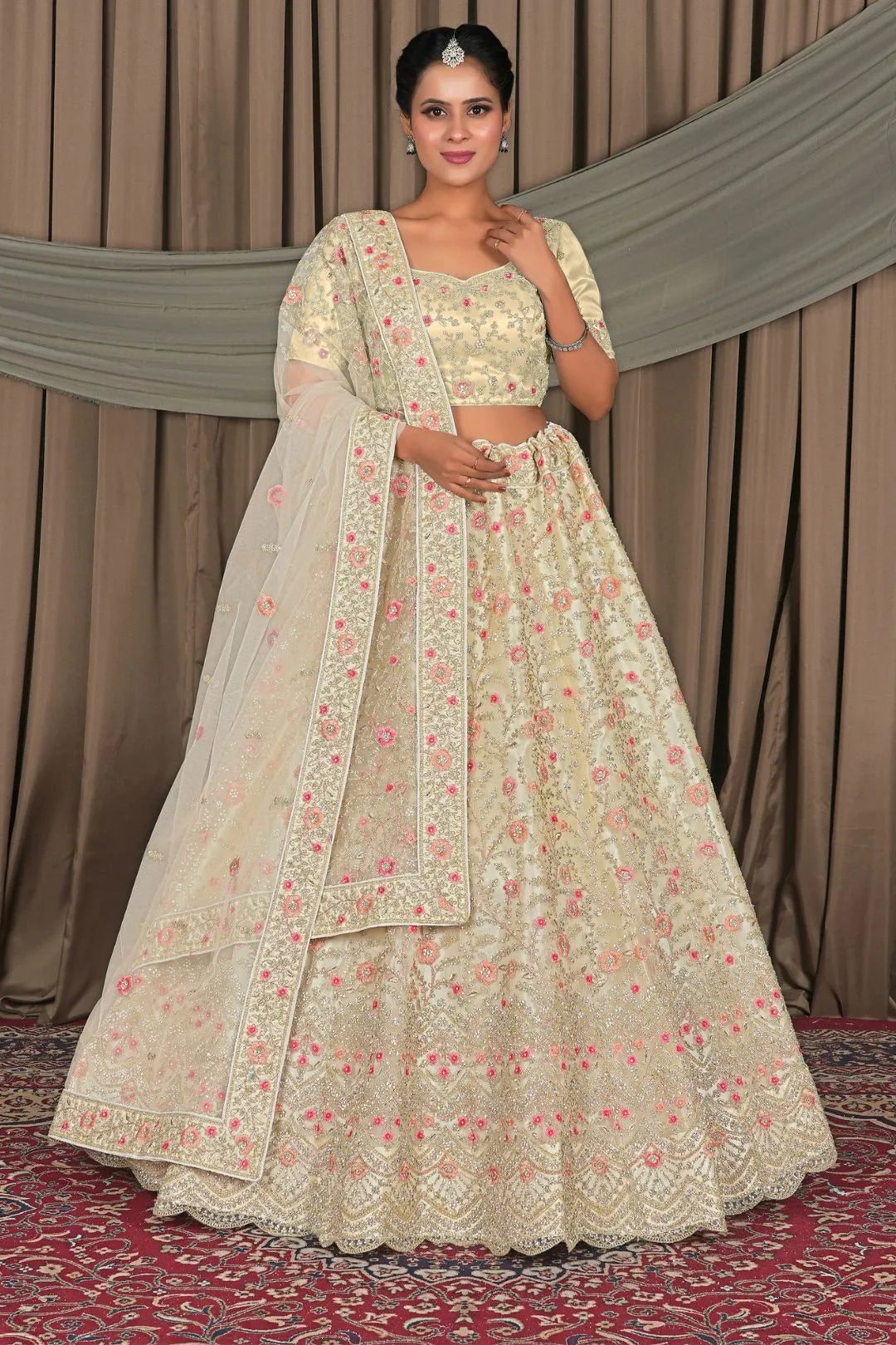 Off White Latest Party Wear Net Lehenga Choli