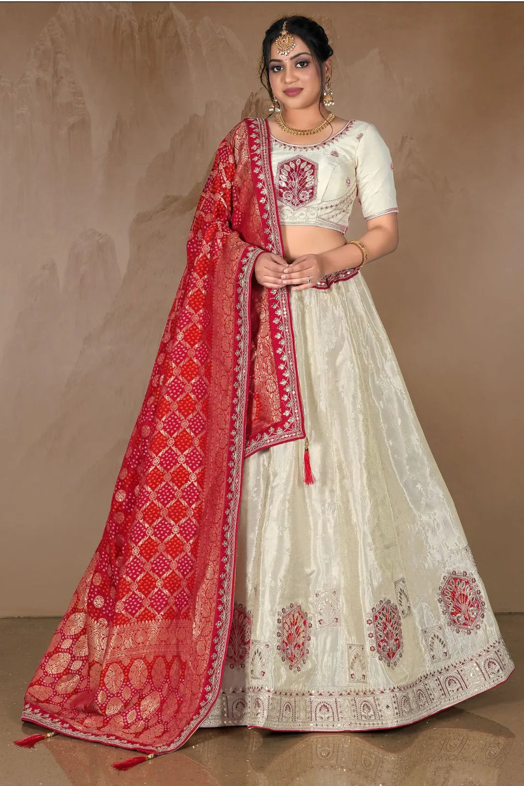 Off White Viscose Fabric Lehenga Choli For Women