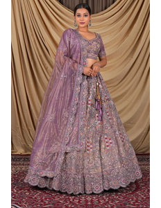 Purple Party Wear Embroidered Twill Net Lehenga Choli For Women