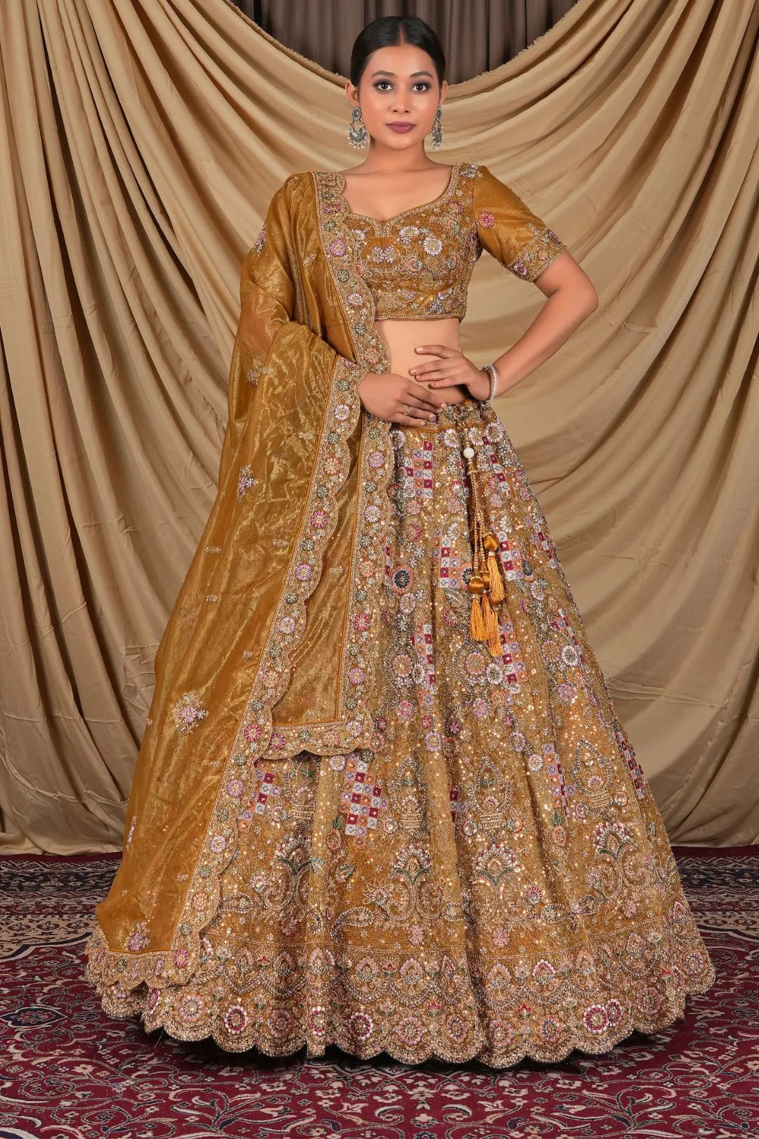 Musterd Party Wear Embroidered Twill Net Lehenga Choli For Women