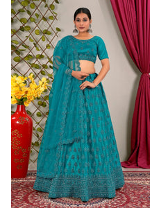 Firozi Party Wear Net Lehenga Choli For Weddings