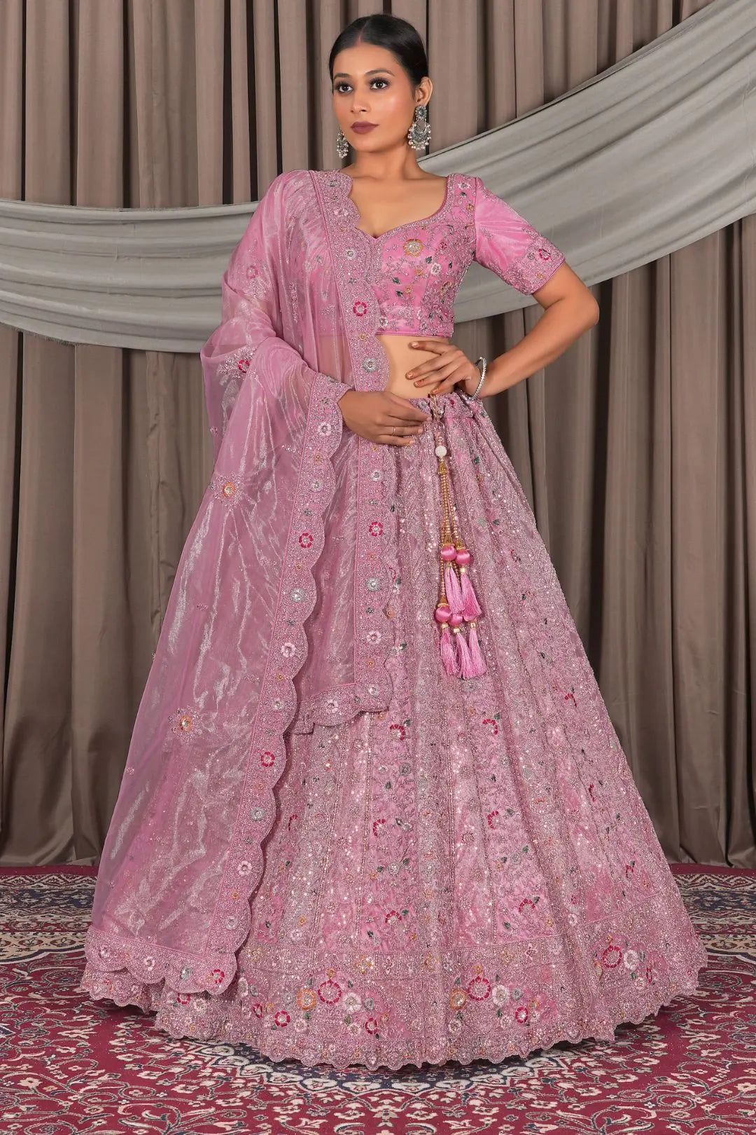 Sea Green Party Wear Embroidered Twill Net Lehenga Choli For Women Gajiwala