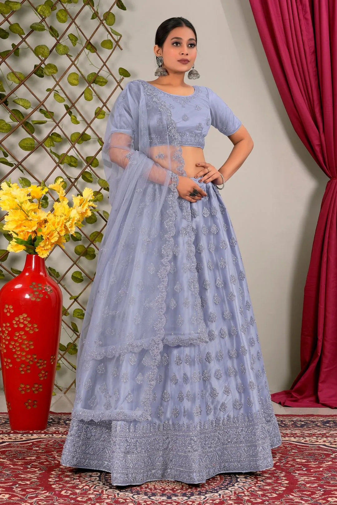 Purple Party Wear Net Lehenga Choli For Weddings