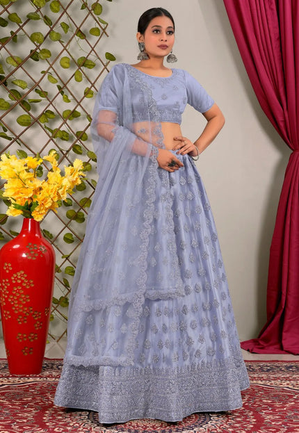 Purple Party Wear Net Lehenga Choli For Weddings
