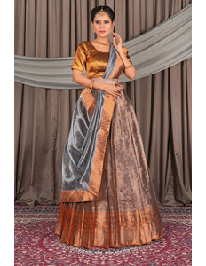 Peach Pure Two Tone Zari Tissue Pattu Half Saree For Women