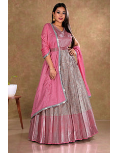 Peach Banarasi Long Dress with Zari work for Women