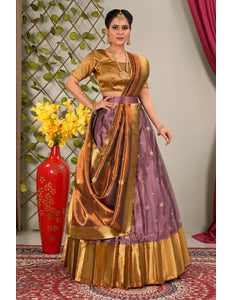 Peach Banarasi Silk Half Saree For Women