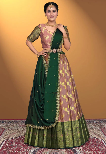 Peach Banarasi Silk Lehenga Design For Women