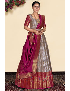 Peach Banarasi Silk Lehenga With Blouse Design