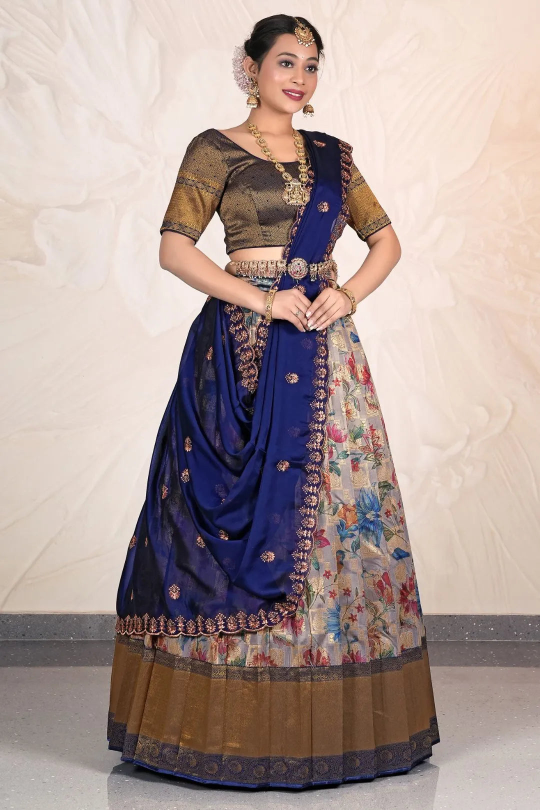 Peach Banglori Slub Lehenga Choli With Digital Print