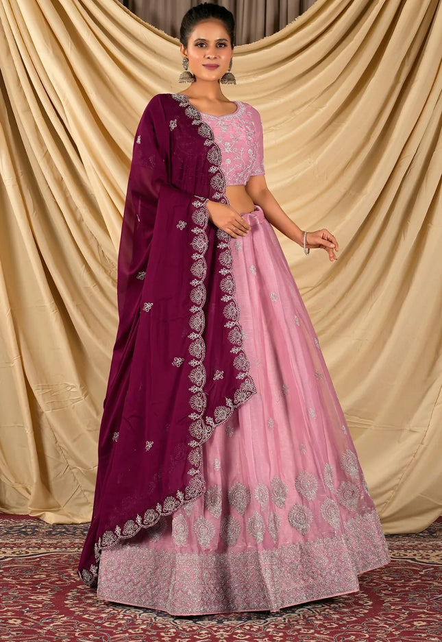 Peach Barbery Silk Lehenga Choli With Rangoli Dupatta