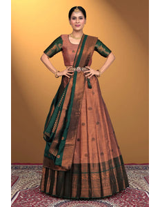 Peach Pink Banarasi Pattu Half Saree With Zari Woven