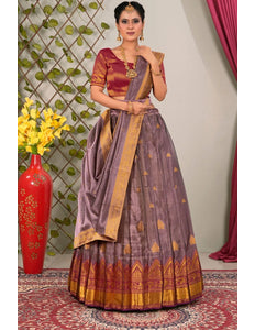 Peach Tissue Silk Lehenga Choli with Dupatta For Women