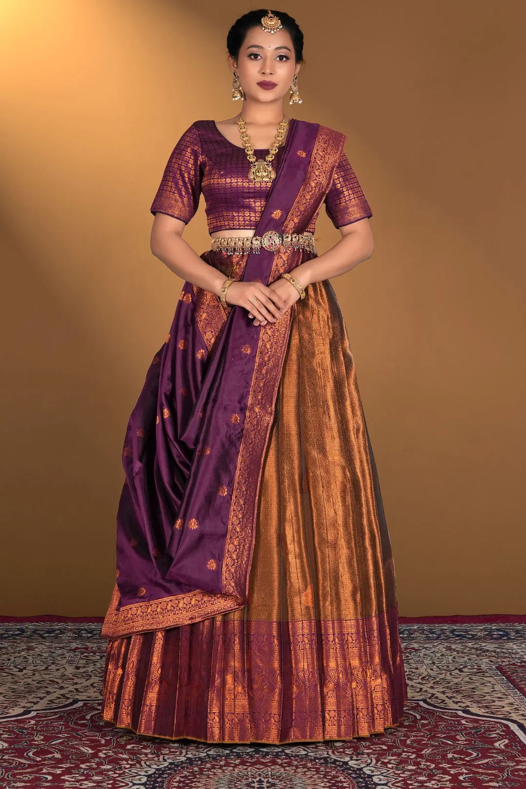 Peach Tissue Silk Zari Work Lehenga Choli