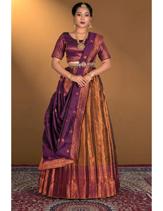 Peach Tissue Silk Zari Work Lehenga Choli