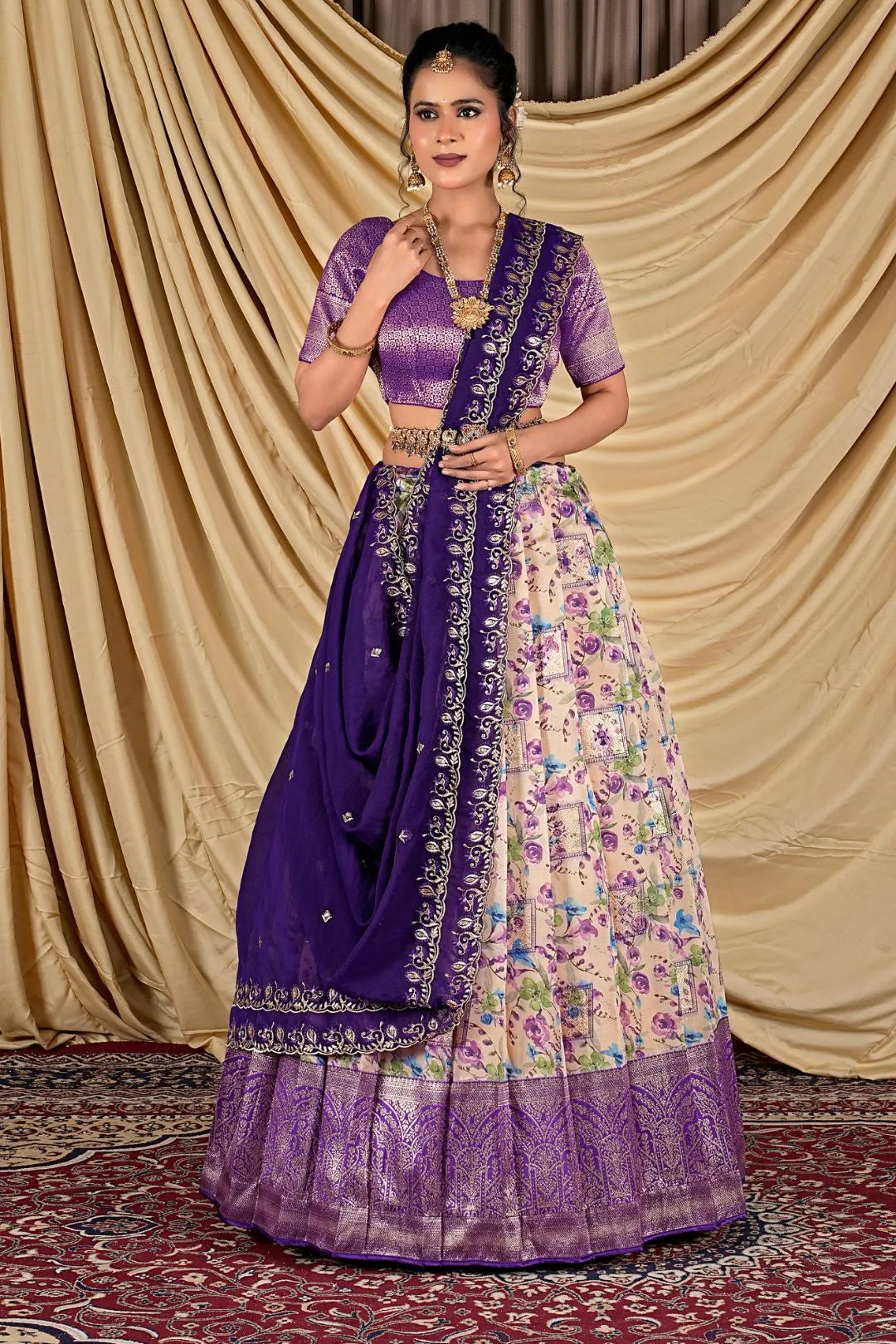 Peach Tissue With Digital Print Lehenga Choli For Women