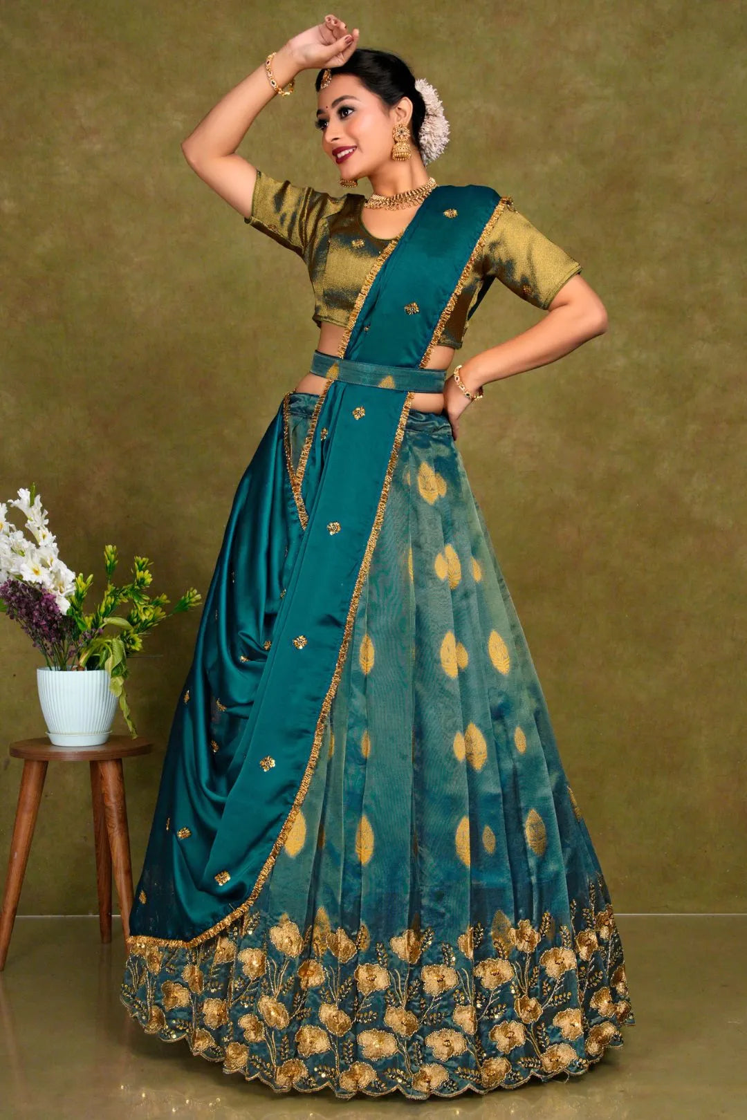 Peacock Zari Woven Tissue Silk Lehenga Choli For Women