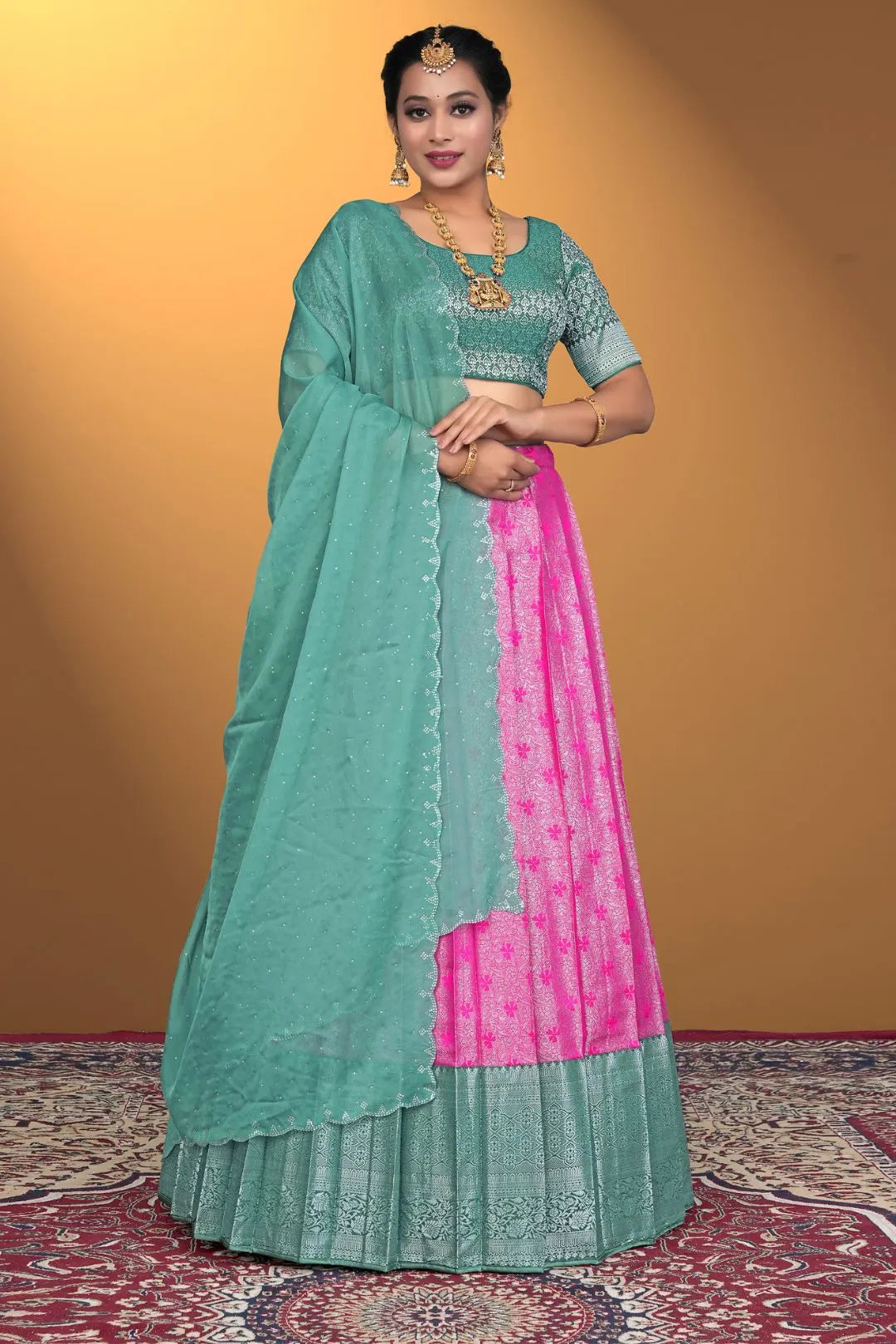 Pink Banarasi Silk Latest Lehenga Choli With Zari Work