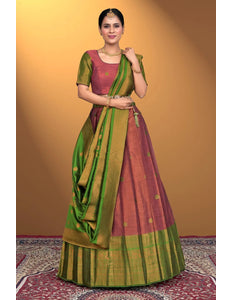 Pink Banarasi Pattu Half Saree With Zari Woven