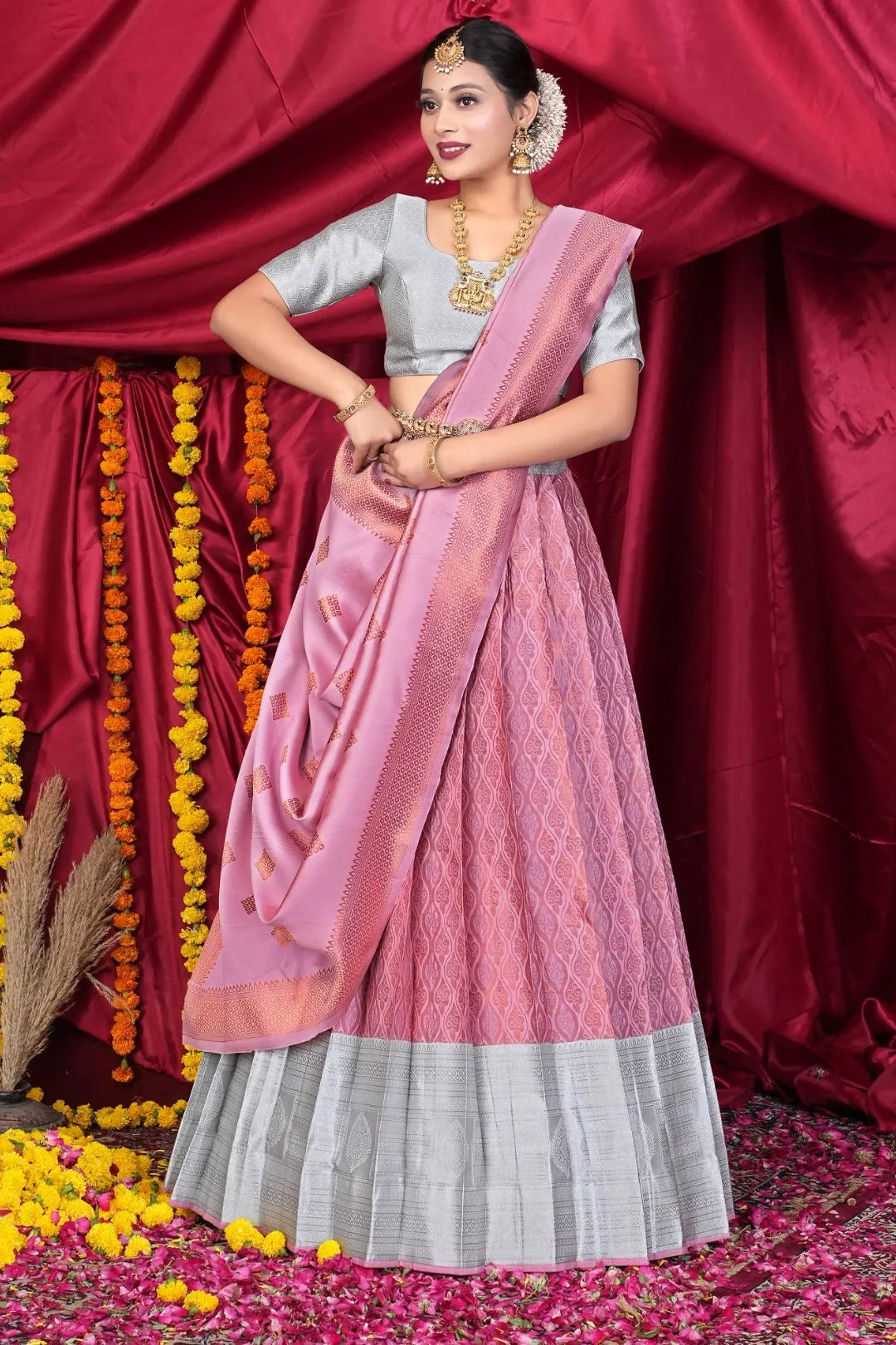 Pink Banarasi Pattu Lehenga Choli With Zari Work
