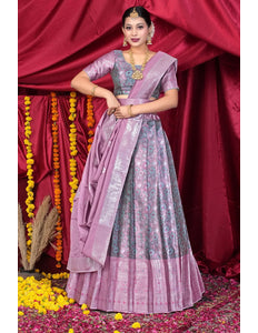 Pink Banarasi Silk Half Saree With Zari Weaving