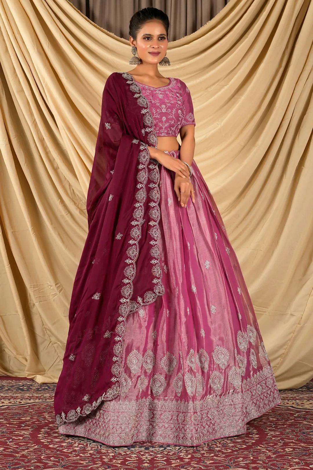 Pink Barbery Silk Lehenga Choli With Rangoli Dupatta