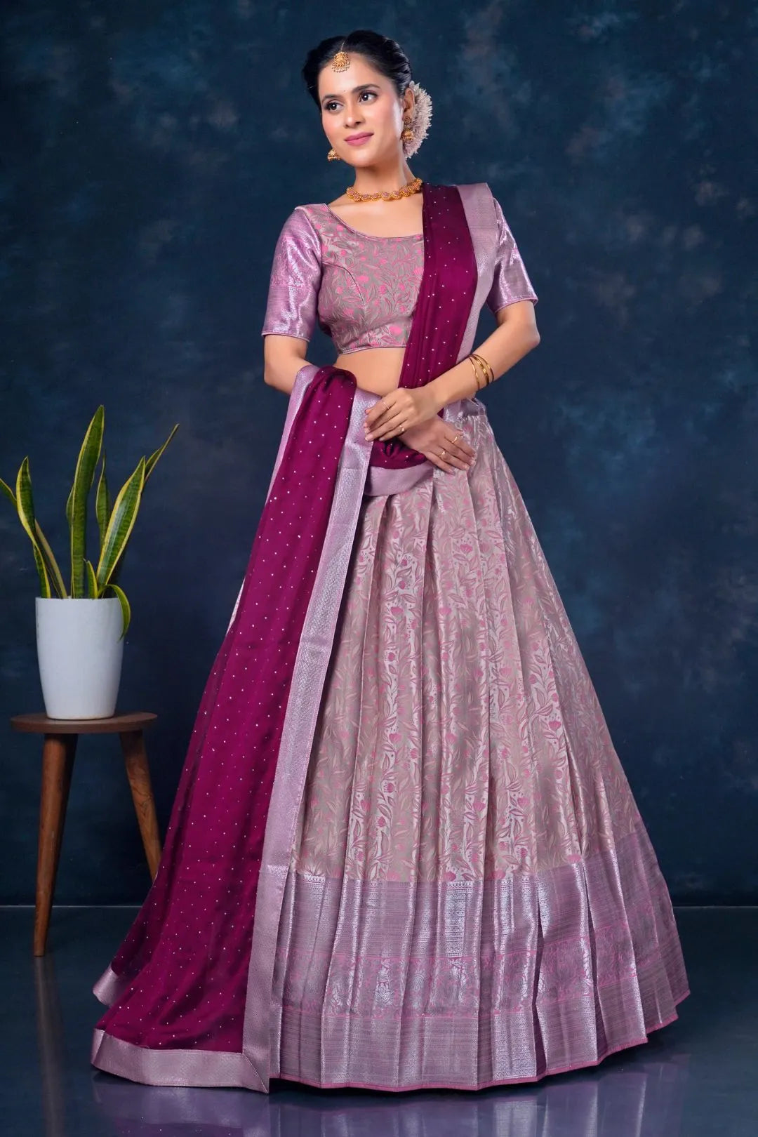 Pink Designer Lehenga Choli in Banarasi Silk