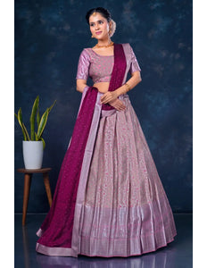 Pink Designer Lehenga Choli in Banarasi Silk
