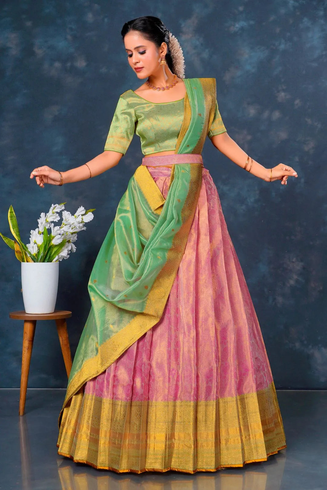 Pink Designer Lehenga Choli in Tissue Silk