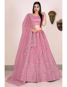 Pink Designer Net Lehenga Choli For Women