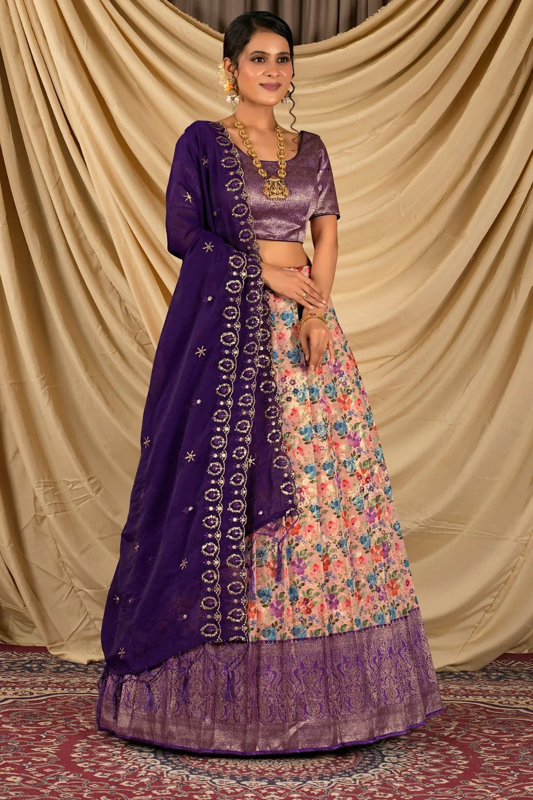 Pink Digital Print Tissue Silk Lehenga Choli For Women