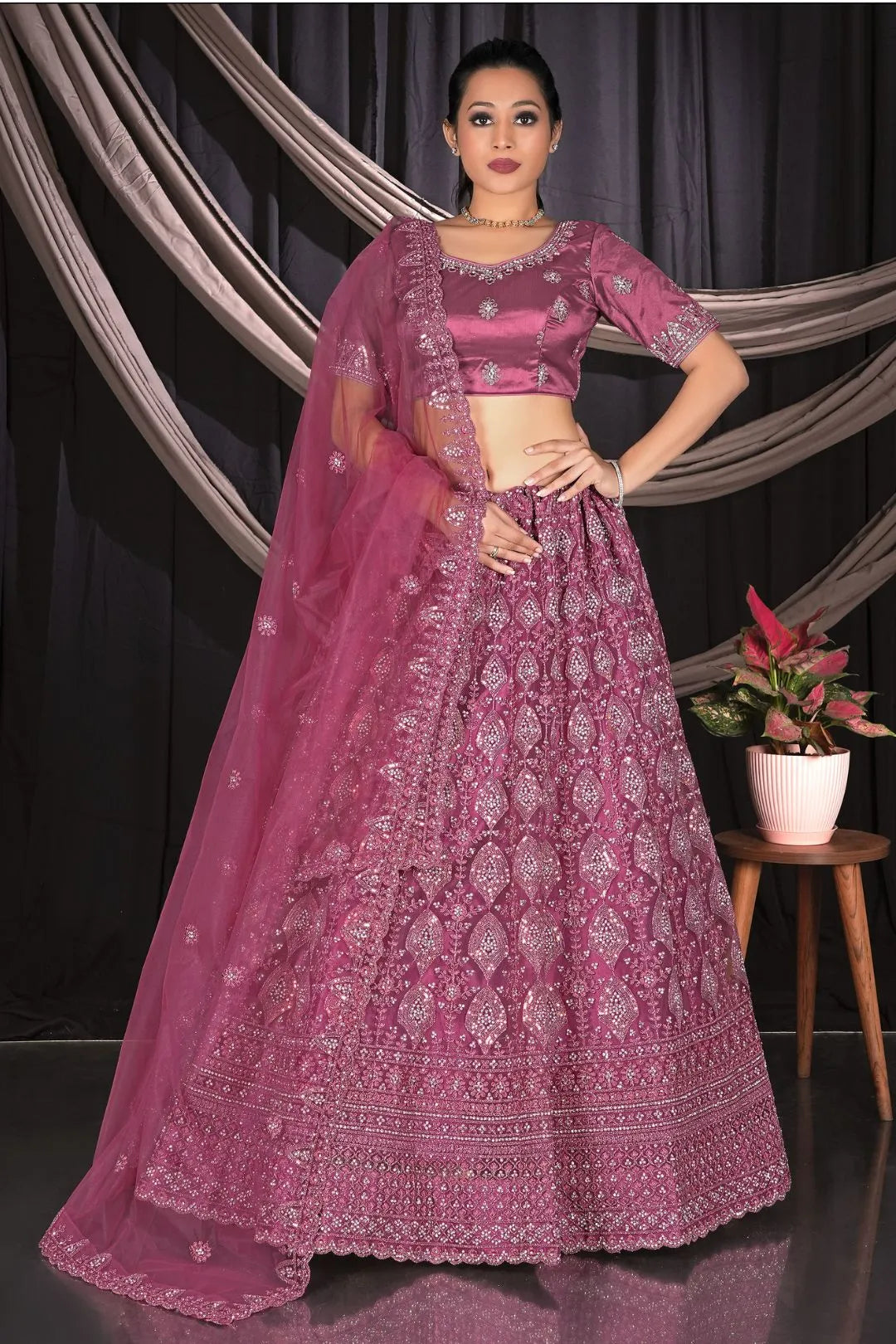 Pink Exclusive Net Lehenga Choli With Embroidered Work