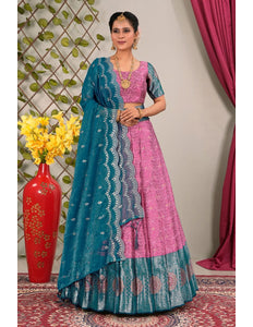 Pink Jacquard Silk Lehenga Choli for Women