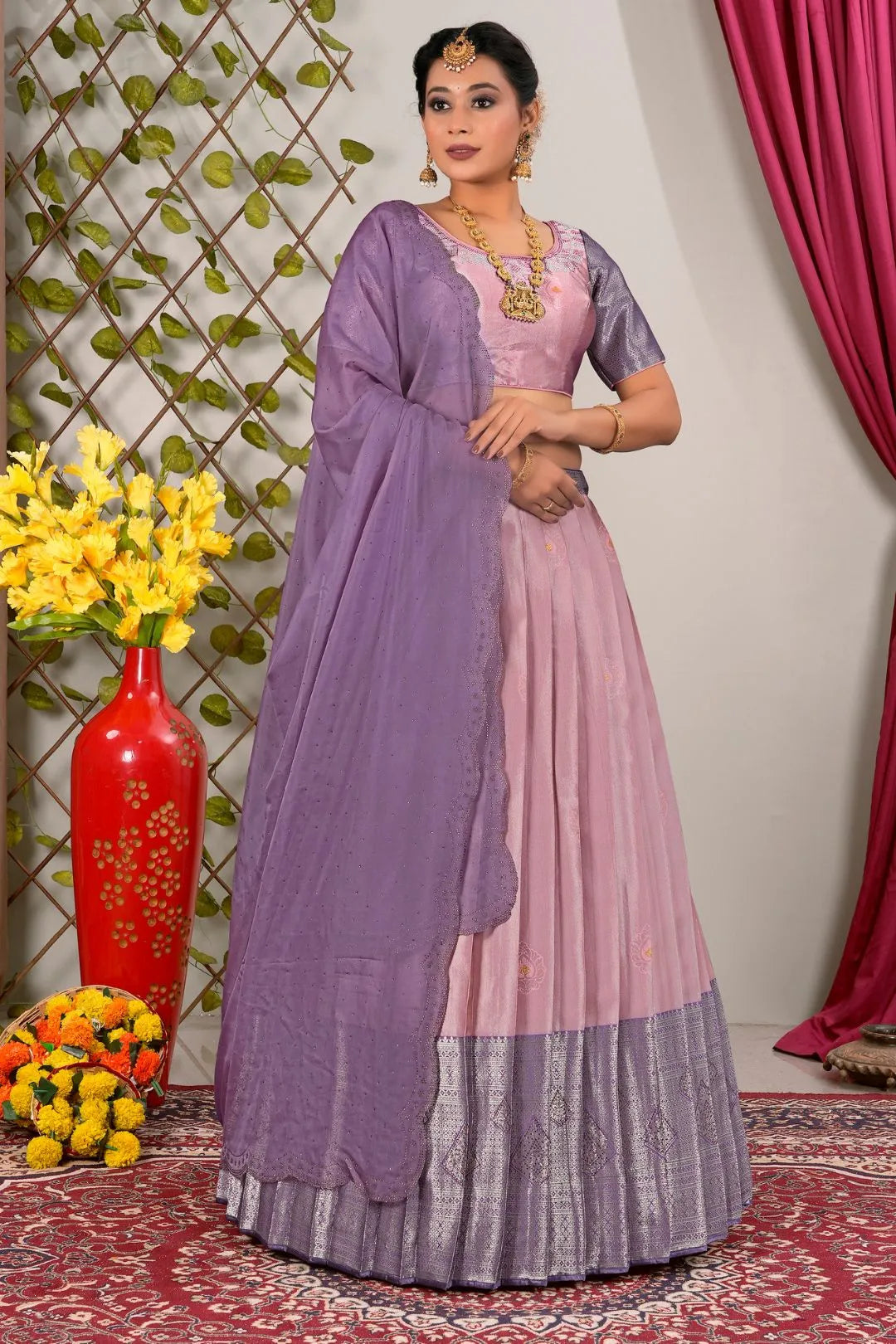 Pink Latest Jacquard Silk Zari Weaving Lehenga Choli