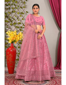 Pink Latest Net Lehenga Choli Set Wedding