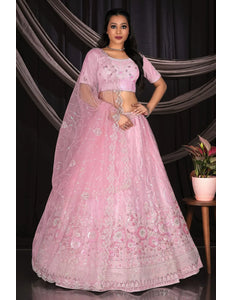 Pink Net Lehenga Choli For Women's in Wedding