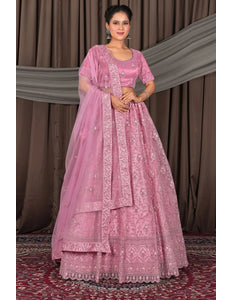 Pink Net Lehenga Choli With Embroidery Work