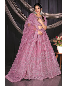 Pink Net Party wear Embroidered Lehenga Choli For Women