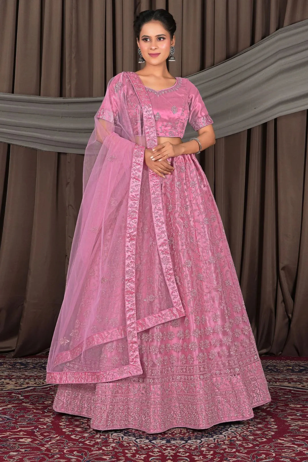 Pink Party Wear Heavy Designer Net Lehenga Choli